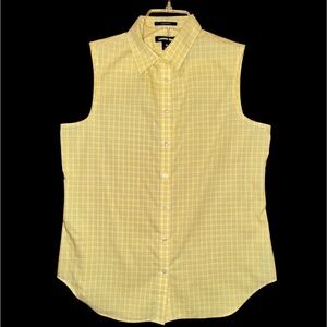 NEW Lands End Yellow White Plaid 10 Sleeveless Button Down Shirt Blouse NWOT